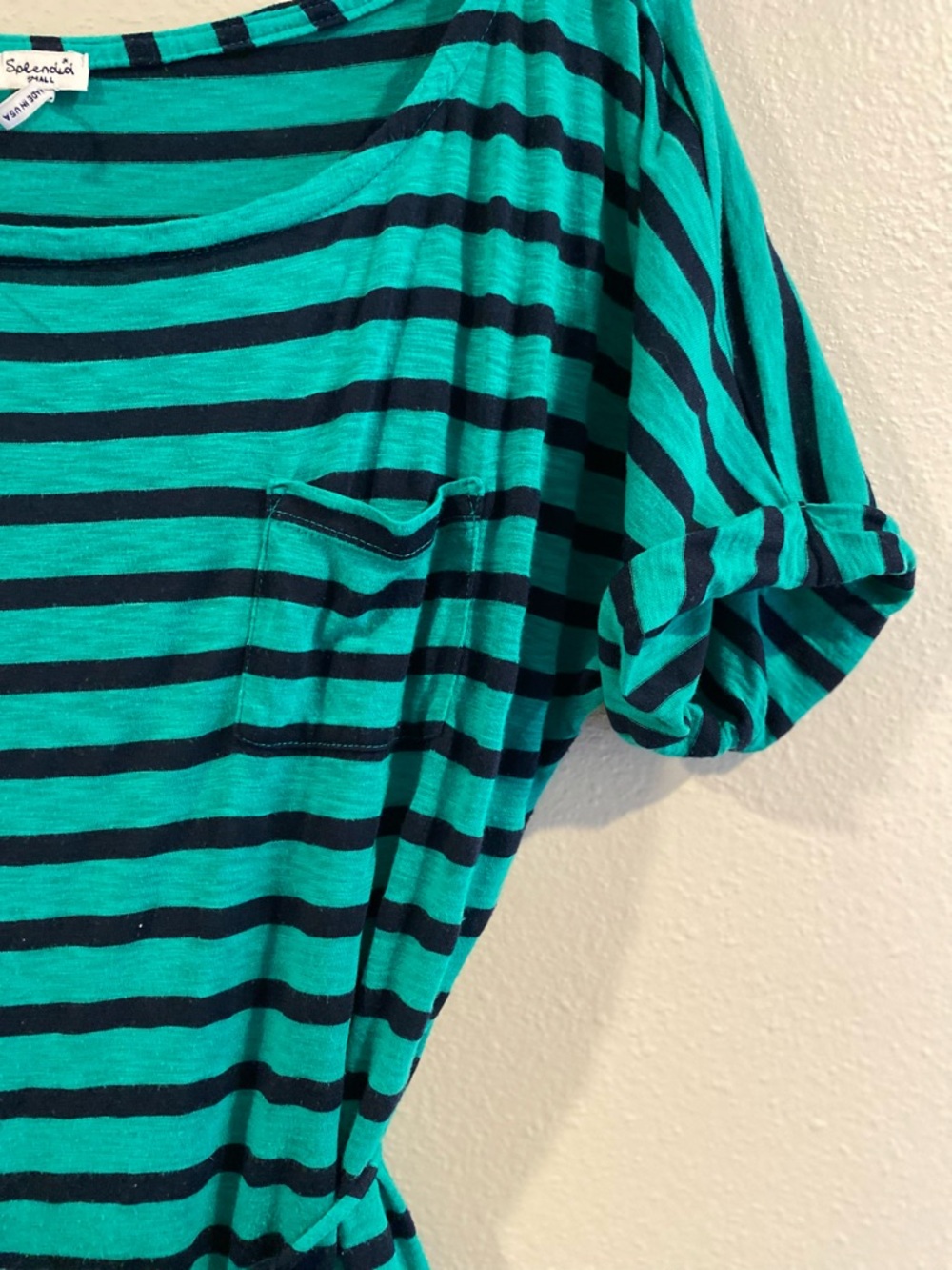 Splendid Striped Mini Dress Pima Cotton & Modal Green Navy Small - Picture 4 of 9